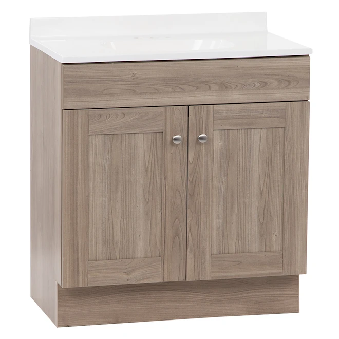 Project Source Bathroom Vanity With Sink - Brown And White - 30-in - Image 4