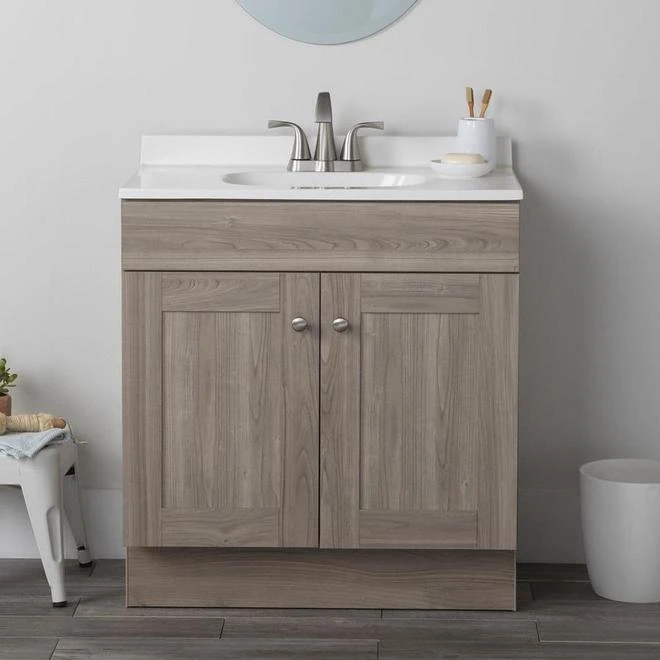 Project Source Bathroom Vanity With Sink - Brown And White - 30-in - Image 3