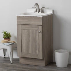 Project Source Bathroom Vanity - Brown With White Top - 1-Door - 18-in