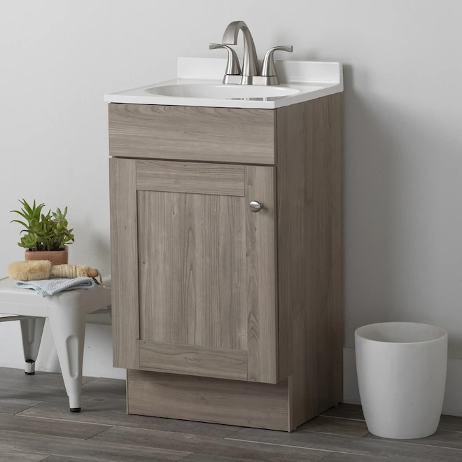 Project Source Bathroom Vanity - Brown With White Top - 1-Door - 18-in