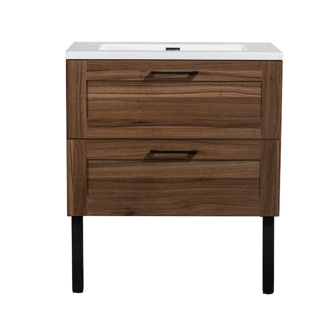 Project Source Joan Vanity - 2 Soft-Closing Drawers - 1 Sink - 30-in - Walnut - White Cultured Marble