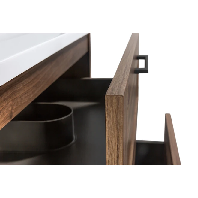 Project Source Joan Vanity - 2 Soft-Closing Drawers - 1 Sink - 30-in - Walnut - White Cultured Marble - Image 4