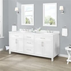OVE Decors Laney 72-in White Double Sink Bathroom Vanity With White Engineered Stone Top