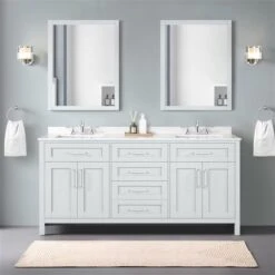 OVE Decors Tahoe 72-in Grey Double Sink Bathroom Vanity With White Engineered Stone Top