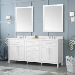 OVE Decors Tahoe 72-in White Double Sink Bathroom Vanity With White Marble Top