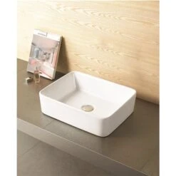 American Imaginations White Rectangular 18.75-in Bathroom Vessel Sink With Chrome Hardware