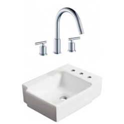 American Imaginations White 16.25-in Rectangular Bathroom Vessel Sink With Chrome Hardware