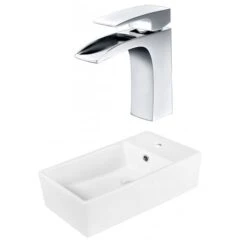 American Imaginations Rectangular White Ceramic Vessel Bathroom Sink - Overflow Drain And Faucet Included (9.75-in X 19-in)