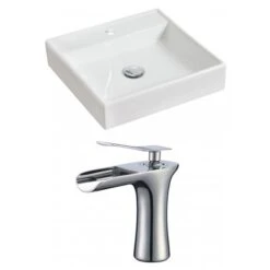 American Imaginations White Ceramic Vessel Square Bathroom Sink With Faucet (17.5-in X 17.5-in)