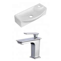 American Imaginations Rectangular White Ceramic Vessel Bathroom Sink - Faucet Included (8.75-in X 17.75-in)