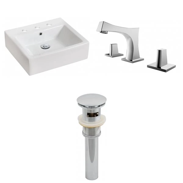 American Imaginations White Ceramic Rectangular Vessel Bathroom Sink With Faucet, Drain And Overflow Drain (16.5-in X 21-in) - Image 4