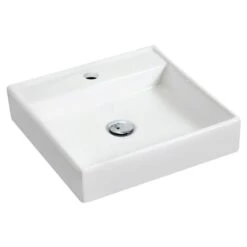 American Imaginations 17.5-in X 17.5-in Square White Ceramic Wall-Mount Bathroom Sink - Faucet Included