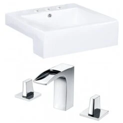 American Imaginations Xena Farmhouse Rectangular Ceramic Vessel Bathroom Sink With Overflow Drain And Faucet (19-in X 20.25-in)