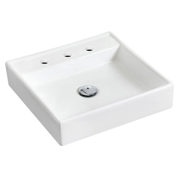 American Imaginations White Ceramic Wall-Mount Square Bathroom Sink With Faucet (17.5-in X 17.5-in) - Image 4