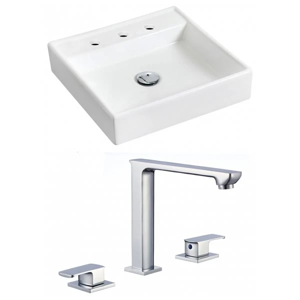 American Imaginations White Ceramic Wall-Mount Square Bathroom Sink With Faucet (17.5-in X 17.5-in) - Image 3