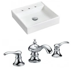American Imaginations 17.5-in X 17.5-in White Ceramic Wall-Mount Square Bathroom Sink - Faucet Included