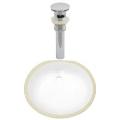 American Imaginations Oval White Enamel Glaze Undermount Bathroom Sink With Overflow Drain And Drain (15.25-in L X 18.25-in W)