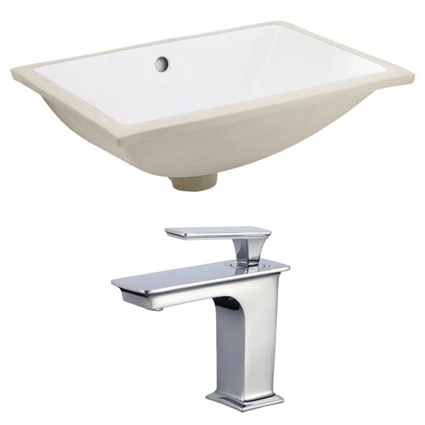 American Imaginations White Glaze Undermount Rectangular Bathroom Sink With Faucet And Overflow Drain - 18.25-in W X 13.5-in L - Image 3