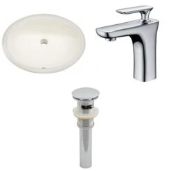 American Imaginations 16 1/4-in X 19 1/2-in Biscuit Ceramic Undermount Oval Bathroom Sink With Drain And Faucet