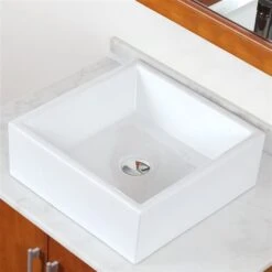 American Imaginations White Ceramic Vessel Square Bathroom Sink (14.75-in X 14.75-in)