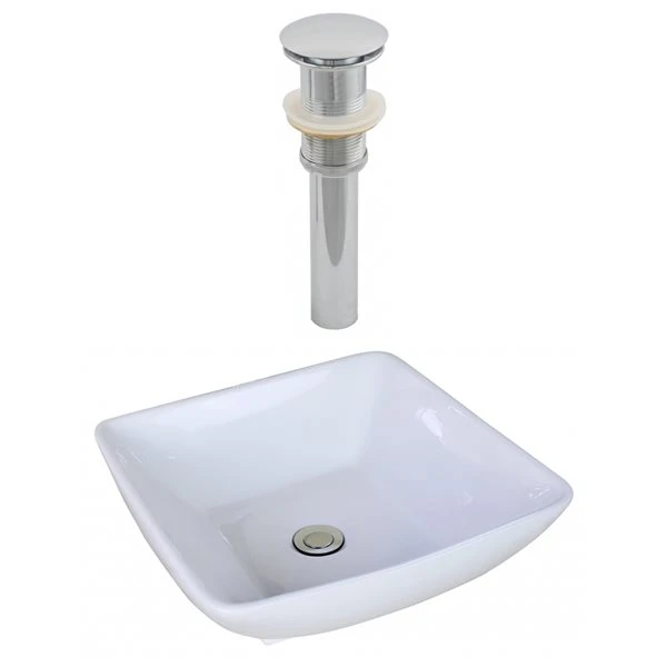 American Imaginations White Ceramic Vessel Square Bathroom Sink With Drain (16 1/2-in X 16 1/2-in) - Image 4