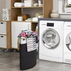 Costway 24-in Black Bamboo Corner Laundry Basket