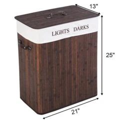 Costway 25-in Brown Bamboo Double Laundry Basket