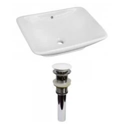 American Imaginations White Ceramic 21.5-in Rectangular Vessel Sink Set With White Hardware