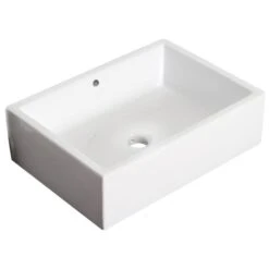 American Imaginations Emily White Ceramic 20-in Rectangular Vessel Sink Set With White Hardware