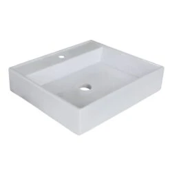 American Imaginations White Ceramic 17-in Square Vessel Sink Set With Black Hardware
