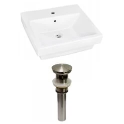 American Imaginations White Ceramic 20.5-in Rectangular Vessel Sink Set And Nickel Hardware