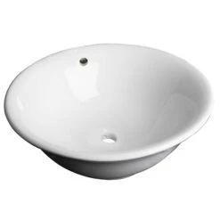 American Imaginations White Ceramic 17-in Round Vessel Sink Set With Nickel Hardware
