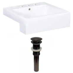 American Imaginations Xena Farmhouse White Ceramic 20.25-in Rectangular Vessel Sink Set And Bronze Hardware