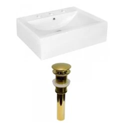 American Imaginations White Ceramic 20.25-in Rectangular Vessel Sink Set With Gold Hardware Included