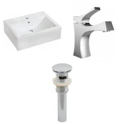 American Imaginations White Ceramic Bathroom Sink And Faucet With Overflow Drain Included (16.25-in X 20.25-in)