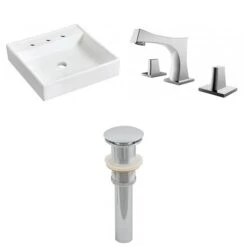 American Imaginations 17.5-in X 17.5-in White Ceramic Wall Mount Square Bathroom Sink Set