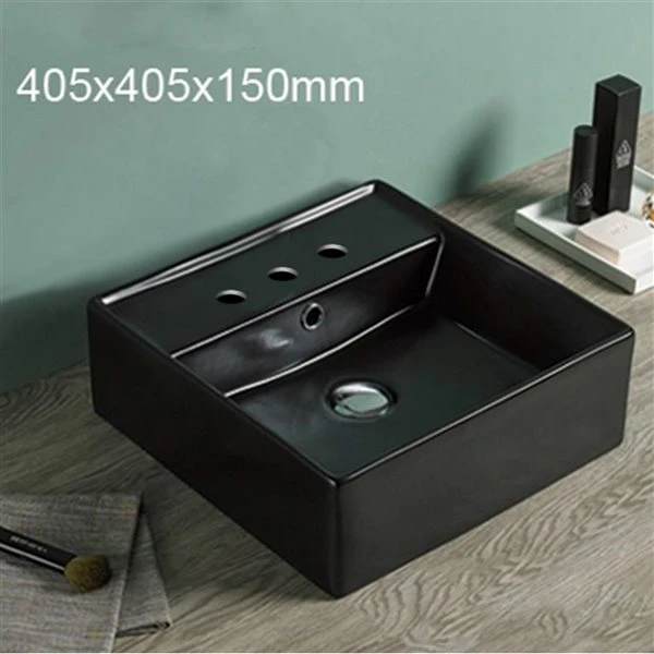 American Imaginations Black Square Ceramic Vessel Bathroom Sink - Overflow Drain Included (16-in X 16-in) - Image 2