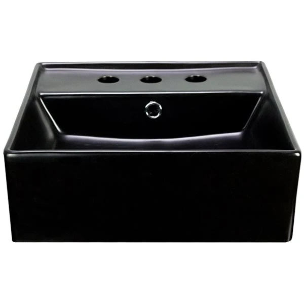 American Imaginations Black Square Ceramic Vessel Bathroom Sink - Overflow Drain Included (16-in X 16-in) - Image 4
