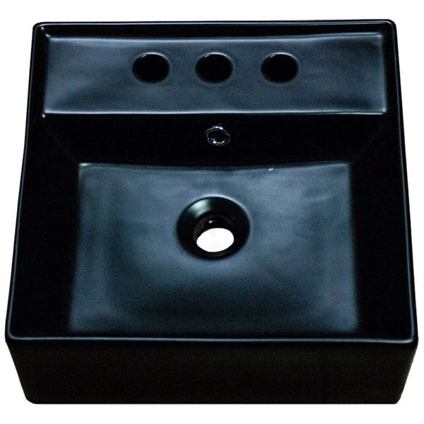 American Imaginations Black Square Ceramic Vessel Bathroom Sink - Overflow Drain Included (16-in X 16-in) - Image 5
