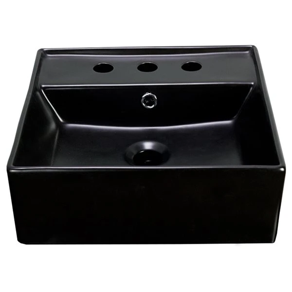 American Imaginations Black Square Ceramic Vessel Bathroom Sink - Overflow Drain Included (16-in X 16-in) - Image 3