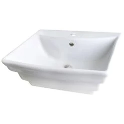 American Imaginations Rectangular White Ceramic Vessel Bathroom Sink With Faucet, Overflow Drain And Drain (17-in X 19.75-in)