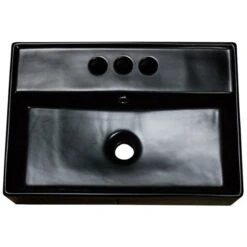 American Imaginations Black Rectangular Ceramic Vessel Bathroom Sink - Overflow Drain Included (13.8-in X 19.7-in)