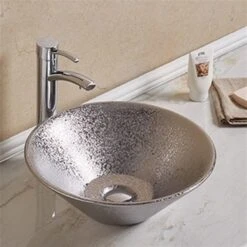 American Imaginations Silver Ceramic Vessel Round Bathroom Sink (16.34-in X 16.34-in)