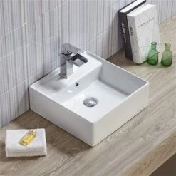American Imaginations White Ceramic Vessel Square Bathroom Sink - Overflow Drain Included (15-in X 15-in)