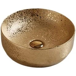 American Imaginations Round Gold Ceramic Vessel Bathroom Sink (13.98-in X 13.98-in)