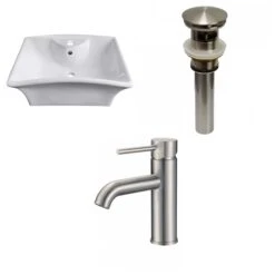 American Imaginations White Rectangular Ceramic Vessel Bathroom Sink With Faucet, Drain And Overflow Drain (16.25-in X 19.5-in)