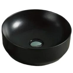 American Imaginations Round Black Ceramic Vessel Bathroom Sink (13.8-in X 13.8-in)