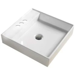 American Imaginations White Square Ceramic Vessel Bathroom Sink (11-in X 11-in)