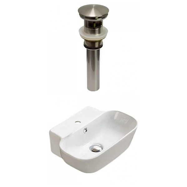 American Imaginations White Ceramic Wall-Mounted Bathroom Sink With Brushed-Nickel Drain (12.2-in X 16.34-in) - Image 4