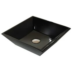 American Imaginations Black Ceramic Vessel Square Bathroom Sink With White Drain (16.1-in X 16.1-in)